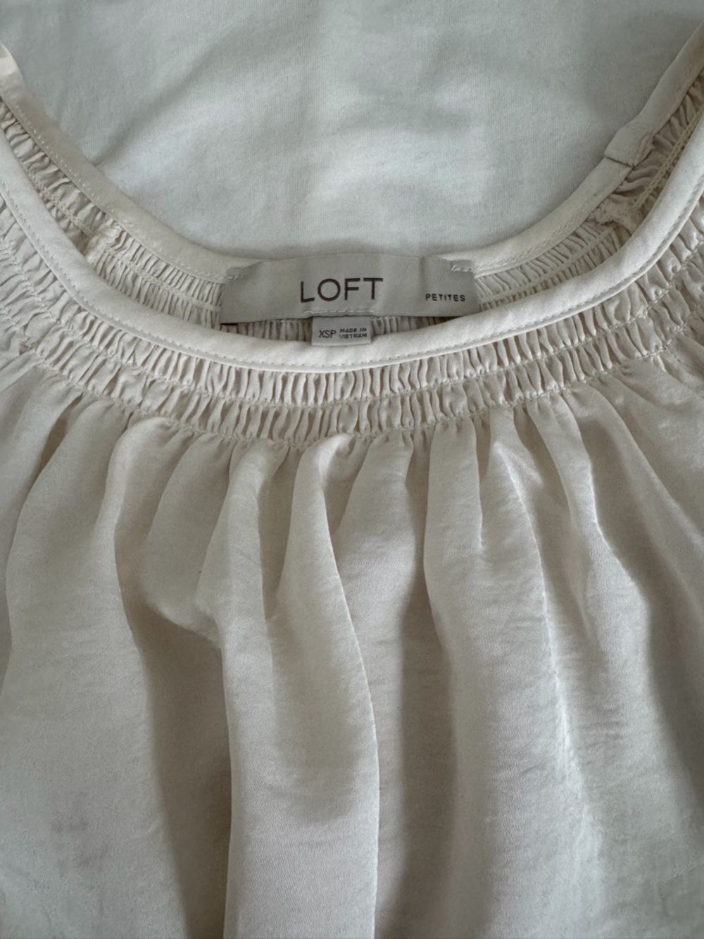 LOFT Cream Smocked-Neck Peasant Blouse